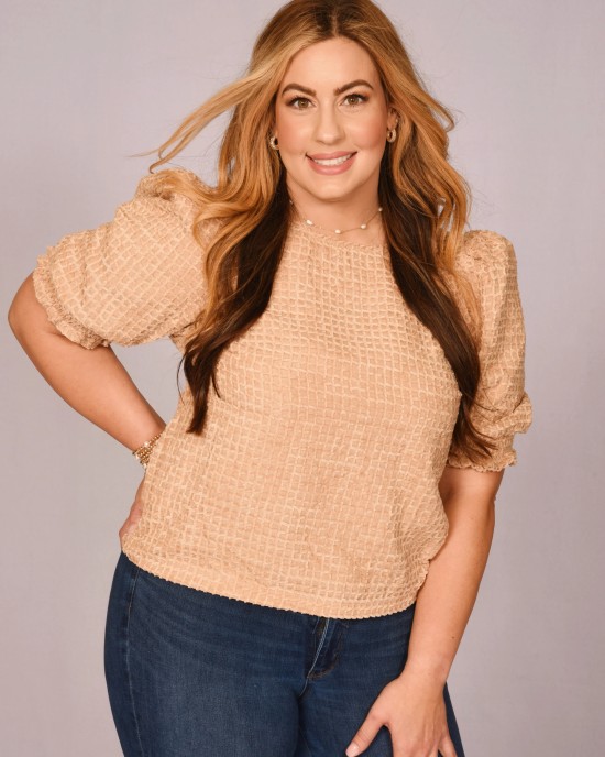 Taupe Textured Half Sleeve Top Taupe Textured Half Sleeve Top