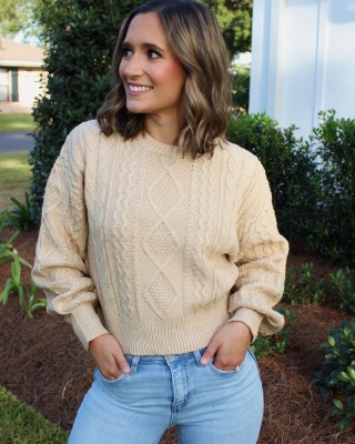 Tan Textured Cropped Sweater